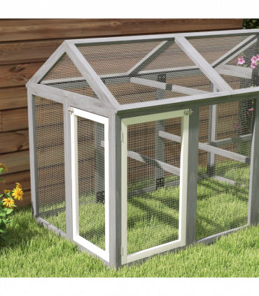 PawHut Chicken Run, Wooden Chicken Coop w/ Combinable Design - Grey