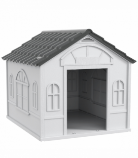PawHut Weather-Resistant Dog House, Puppy Shelter for Large Dogs - Grey