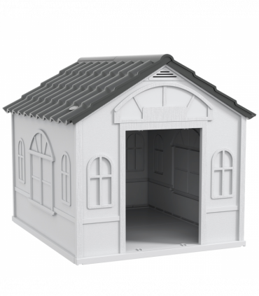 PawHut Weather-Resistant Dog House, Puppy Shelter for Large Dogs - Grey