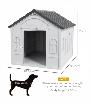 PawHut Weather-Resistant Dog House, Puppy Shelter for Large Dogs - Grey