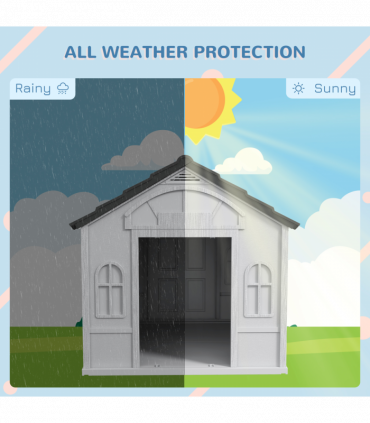 PawHut Weather-Resistant Dog House, Puppy Shelter for Large Dogs - Grey