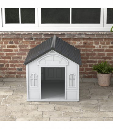 PawHut Weather-Resistant Dog House, Puppy Shelter for Large Dogs - Grey