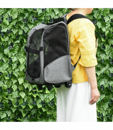 Pet Travel Backpack Bag Cat Dog Carrier w/ Trolley and Telescopic Wheel Grey