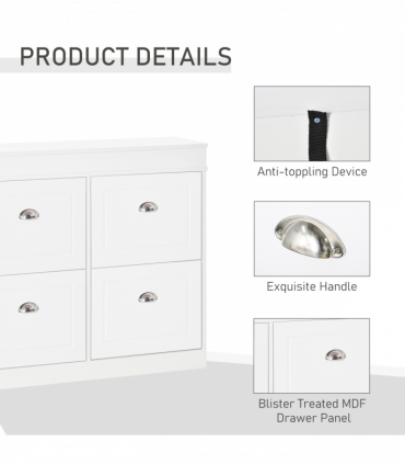 Shoe Cabinet with 4 Flip Drawers Storage Cupboard with Adjustable Shelf HOMCOM