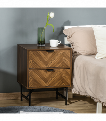 Side Cabinetwith 2 Storage Drawer Unit Herringbone Pattern, Walnut Brown