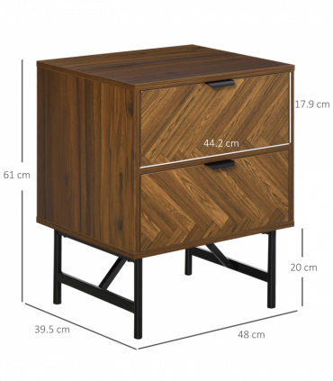 Side Cabinetwith 2 Storage Drawer Unit Herringbone Pattern, Walnut Brown