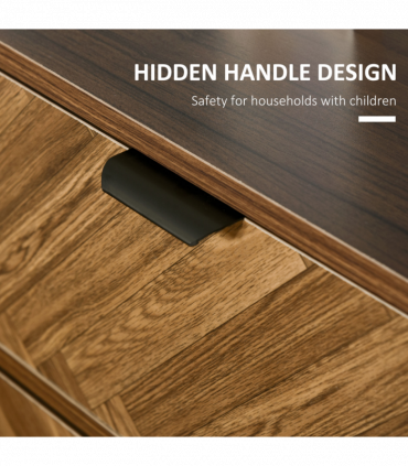 Side Cabinetwith 2 Storage Drawer Unit Herringbone Pattern, Walnut Brown