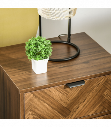 Side Cabinetwith 2 Storage Drawer Unit Herringbone Pattern, Walnut Brown