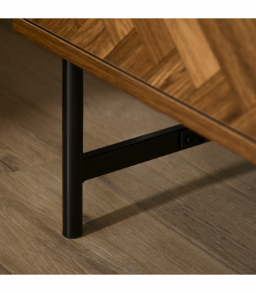 Side Cabinetwith 2 Storage Drawer Unit Herringbone Pattern, Walnut Brown