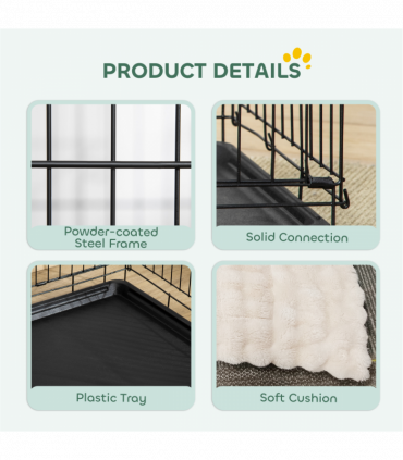 PawHut Dog Crate with 2 Doors, Tray, Soft Cushion, for Large Medium Dogs