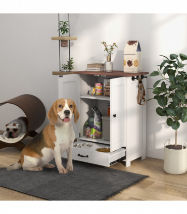 PawHut Dog Feeding Station with Storage, Pet Feeding Station with Dog Bowls