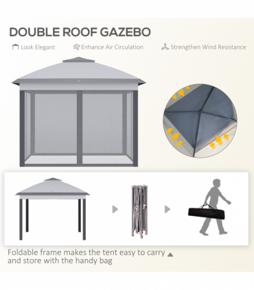 Pop Up Gazebo Height Adjustable Canopy Tent w/ Carrying Bag, Grey