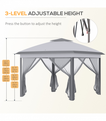 Pop Up Gazebo Height Adjustable Canopy Tent w/ Carrying Bag, Grey