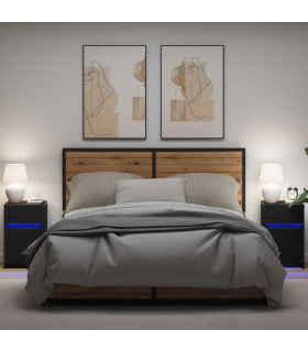 vidaXL LED Bedside Cabinet with Drawer 2 pcs Black oak 38 x 34 x 61 cm