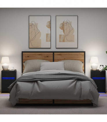 vidaXL LED Bedside Cabinet with Drawer 2 pcs Black oak 38 x 34 x 61 cm