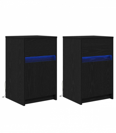vidaXL LED Bedside Cabinet with Drawer 2 pcs Black oak 38 x 34 x 61 cm