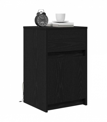 vidaXL LED Bedside Cabinet with Drawer 2 pcs Black oak 38 x 34 x 61 cm