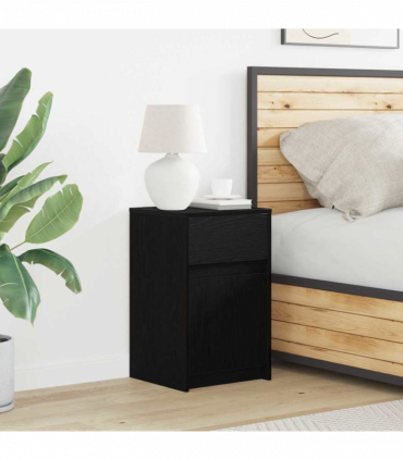 vidaXL LED Bedside Cabinet with Drawer 2 pcs Black oak 38 x 34 x 61 cm