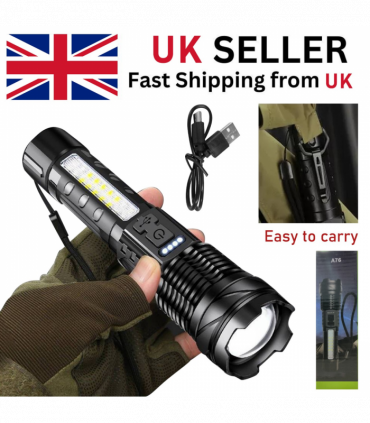 USB Rechargeable LED Flashlight Adjustable Focus Camping Hiking Outdoor Flashlight Work light