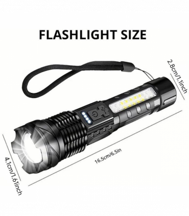 USB Rechargeable LED Flashlight Adjustable Focus Camping Hiking Outdoor Flashlight Work light