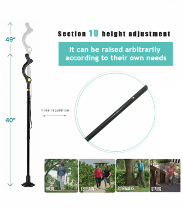 Collapsible Walking Stick 10 Levels Adjustable Height Travel Camping Hiking Walking  Cane