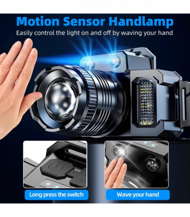 5-Modes LED Headlamp Motion Sensor Headlamp USB Rechargeable Canping Hiking Headlight