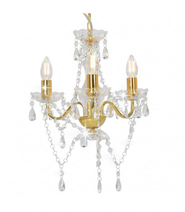 vidaXL Chandelier with Beads Golden Round 3 x E14