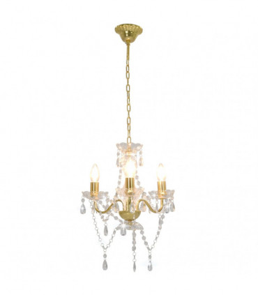 vidaXL Chandelier with Beads Golden Round 3 x E14