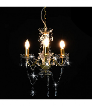 vidaXL Chandelier with Beads Golden Round 3 x E14