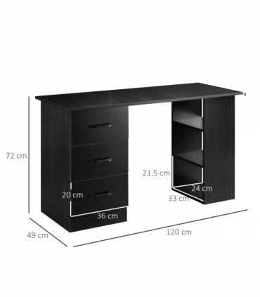 Computer Desk Writing Shelf & Drawers Black 120cm particle board 72cm