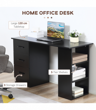 Computer Desk Writing Shelf & Drawers Black 120cm particle board 72cm