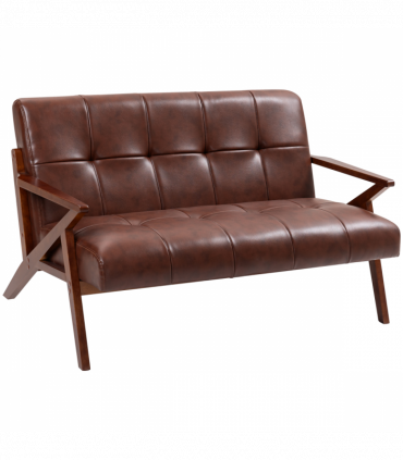 HOMCOM Compact Small Sofa with Solid Wood Frame, Vintage 2 Seater Sofa Brown