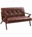 HOMCOM Compact Small Sofa with Solid Wood Frame, Vintage 2 Seater Sofa Brown
