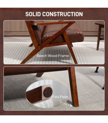 HOMCOM Compact Small Sofa with Solid Wood Frame, Vintage 2 Seater Sofa Brown