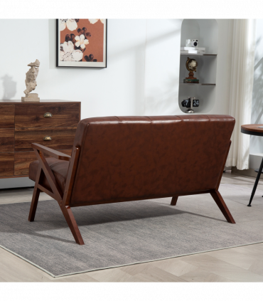HOMCOM Compact Small Sofa with Solid Wood Frame, Vintage 2 Seater Sofa Brown