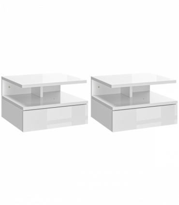 HOMCOM Nightstand Set of 2, Wall Mounted Bedside Cabinet, High Gloss White