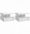 HOMCOM Nightstand Set of 2, Wall Mounted Bedside Cabinet, High Gloss White