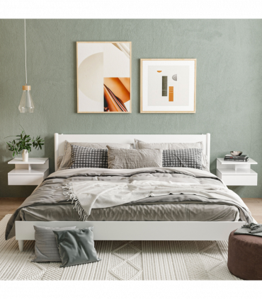 HOMCOM Nightstand Set of 2, Wall Mounted Bedside Cabinet, High Gloss White