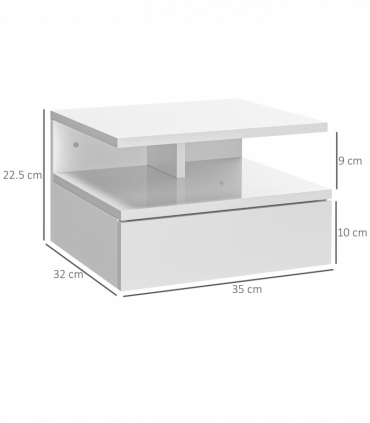 HOMCOM Nightstand Set of 2, Wall Mounted Bedside Cabinet, High Gloss White