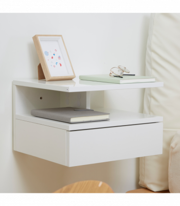 HOMCOM Nightstand Set of 2, Wall Mounted Bedside Cabinet, High Gloss White