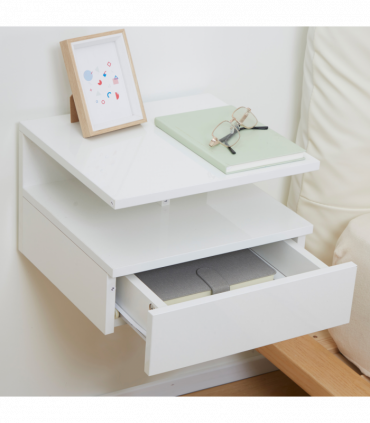 HOMCOM Nightstand Set of 2, Wall Mounted Bedside Cabinet, High Gloss White