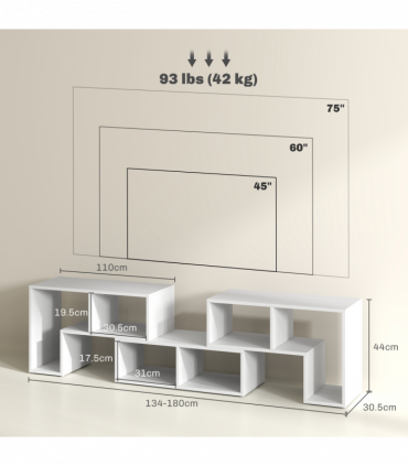 HOMCOM TV Unit for TVs up to 75 Inches, Free Combination TV Stand, White