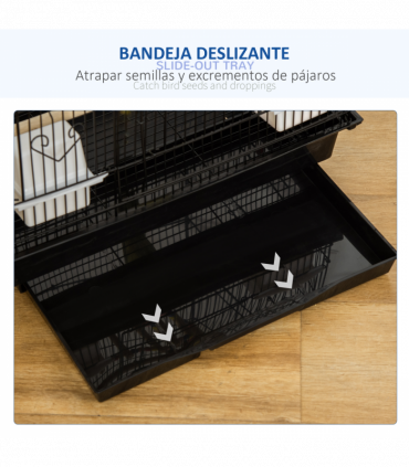 Metal Bird Cage for Budgies, Finches w/ Accessories, Toys, Tray, Handle - Black