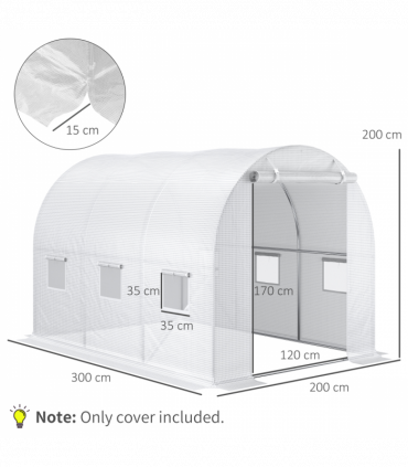 Outsunny 3 x 2 x 2m Replacement Greenhouse Cover w/ Windows, White