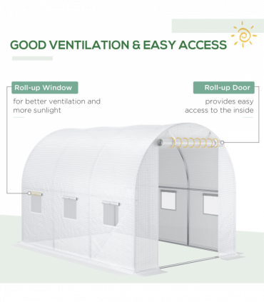 Outsunny 3 x 2 x 2m Replacement Greenhouse Cover w/ Windows, White