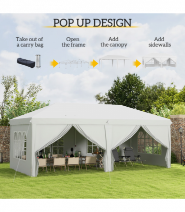 Outsunny 3 x 6m Pop Up Gazebo Height Adjustable Party Tent w/ Storage Bag Black