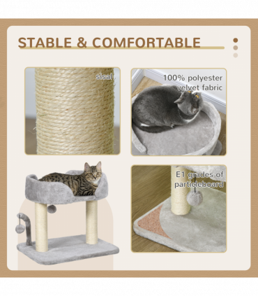 PawHut 42cm Indoor Cat Tree, Kitty Play Tower w/ Toy Balls Sisal Scratching Post