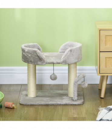 PawHut 42cm Indoor Cat Tree, Kitty Play Tower w/ Toy Balls Sisal Scratching Post