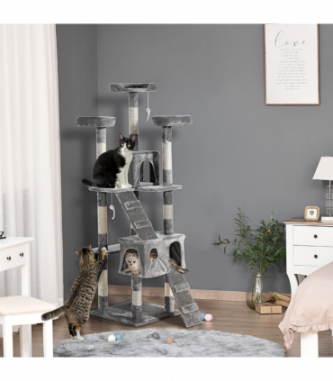 PawHut Cat Tree Scratcher Activity Centre, Condo Scratching Post Toy Bed