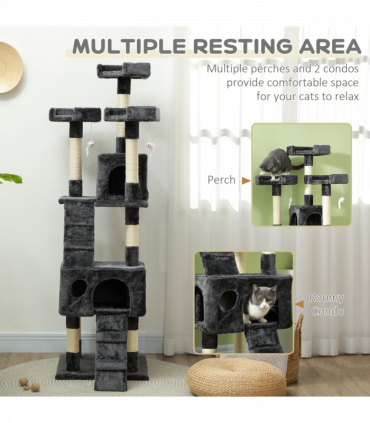 PawHut Cat Tree Scratcher Activity Centre, Condo Scratching Post Toy Bed